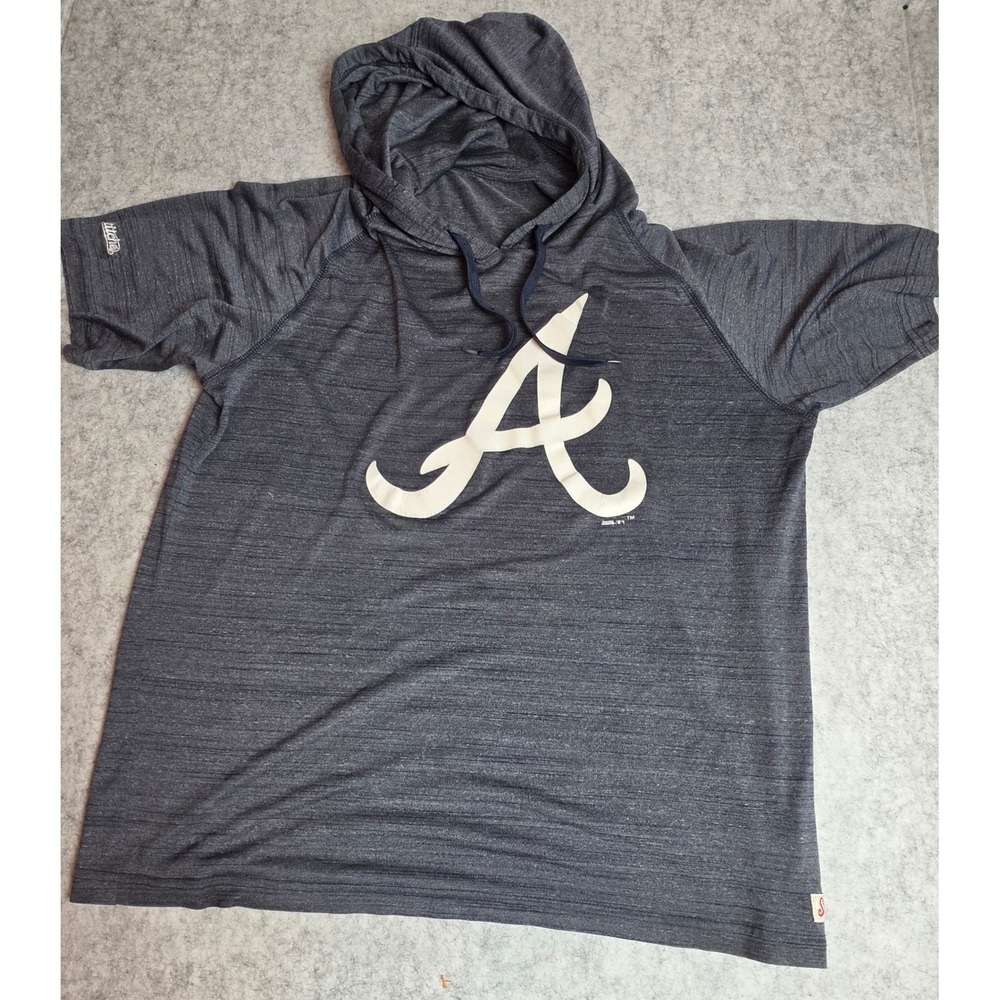 Stitches Atlanta Braves MLB Heathered Navy Short Sleeve Hoodie Mens XL